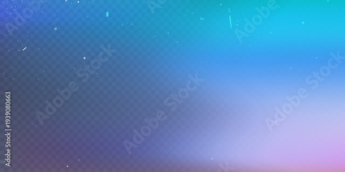 Realistic film leak effect on transparent bg with noise, grain, scratches. Northern lights color gradient camera with photo light, iridescent prism and flare overlay, vector illustration.