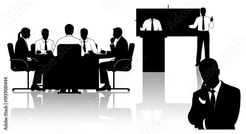 Business People Silhouettes in a Meeting and Presentation Setting.