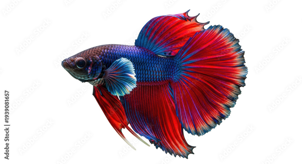 Fototapeta premium Isolated Red and Blue Betta Fish, Pet, Animal, Aquatic Life, Freshwater, Color, Elegant