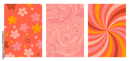 Groovy circus background. Psychedelic spiral rays, candy-striped swirls. Retro sunburst patterns. Vibrant pink, cream, and orange playful carnival vortex. Vintage posters, funky party bold retro bg