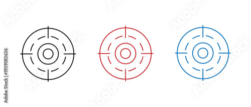 Precision Target Crosshair Line Icons Set Featuring Aim Scope Reticle, Focus Center Symbols, Accuracy Targeting Interface, Modern Minimal Vector Icons
