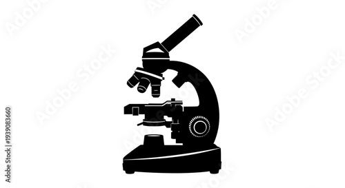 Detailed black microscope illustration on white background for science and education use