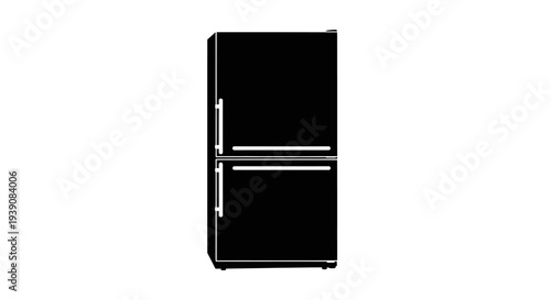 Black french door refrigerator with silver handles on white background modern kitchen appliance