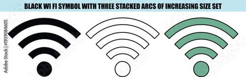 Black Wi Fi symbol with three stacked arcs and circle