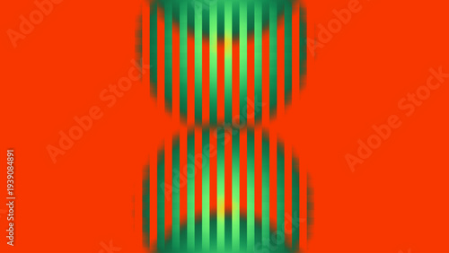 Symmetrical abstract pattern with green and black vertical oval clusters on bright red background artistic interference visualization