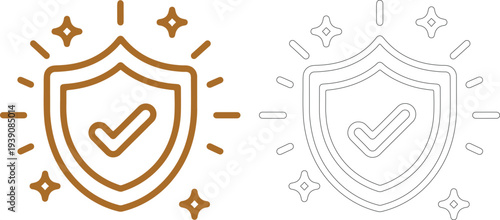 Brown shield with checkmark and sparkles tick approved