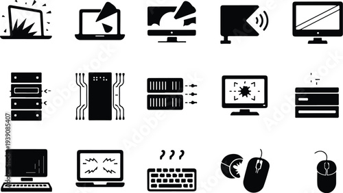 Set of 14 computer and technology icons vector