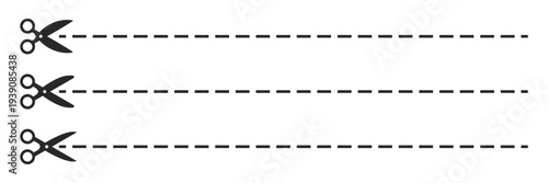 Scissors with cut lines isolated on white background vector stock illustration