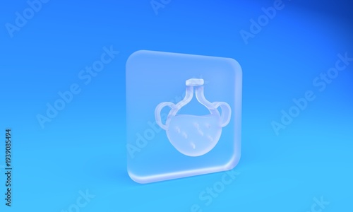 Frosted glass Essential oil bottle icon isolated on blue background. Organic aromatherapy essence. Skin care serum glass drop package. Square frosted glass button. 3D render illustration