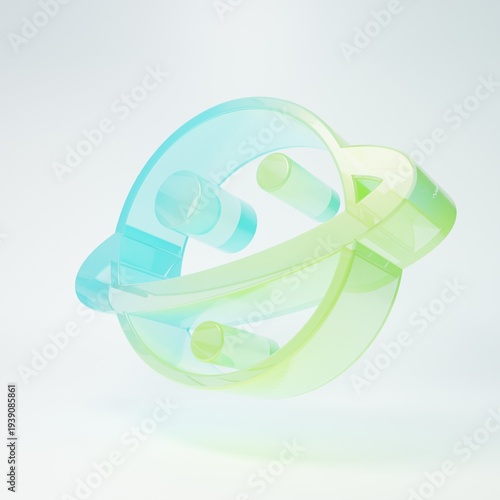 Frosted glass Planet Saturn with planetary ring system icon isolated on white background. Minimalism concept. 3D render illustration