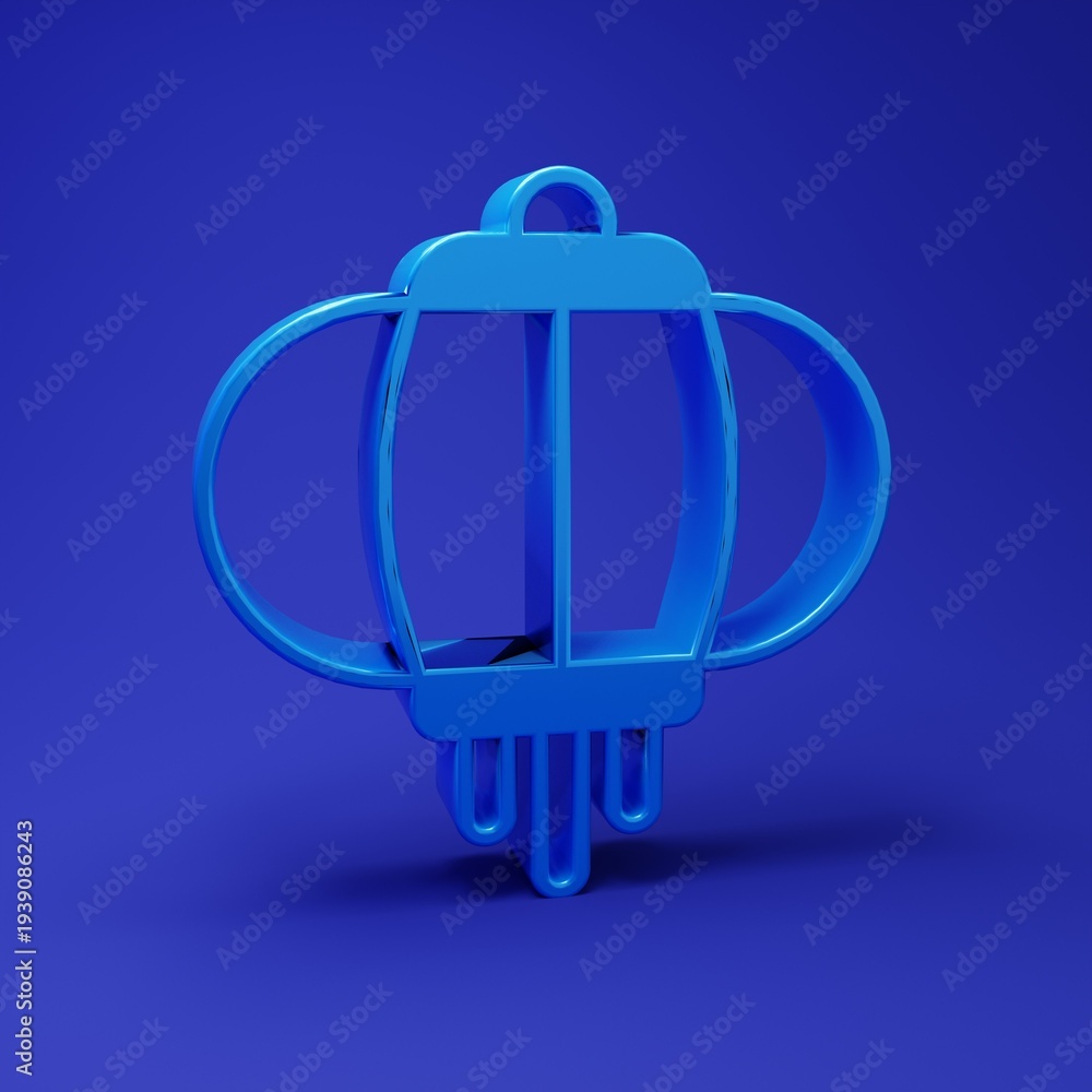 Obraz premium Blue Korean paper lantern icon isolated on blue background. Minimalism concept. 3D render illustration