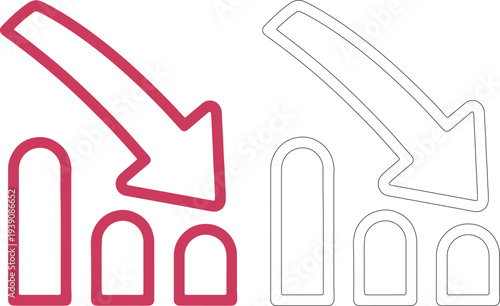 Pink and black down arrow with bar graph chart