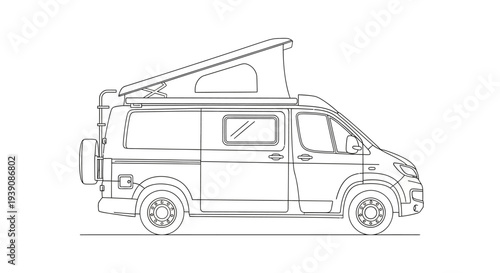 Camper Van with Pop Top Roof Illustration.