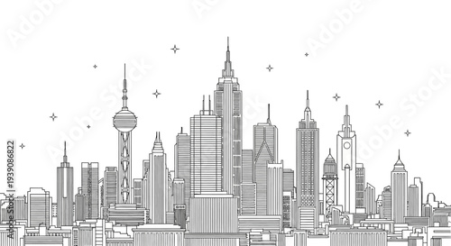 Cityscape Skyscrapers Urban Landscape Architecture Illustration.