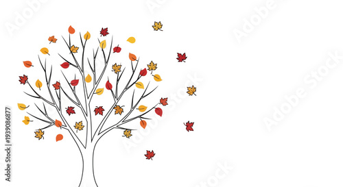 Colorful Tree with Falling Leaves Illustration.