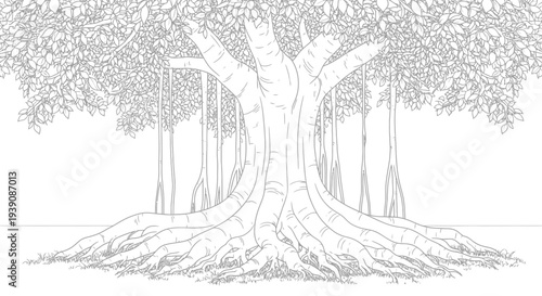 Detailed Illustration of Tree Roots and Trunk.
