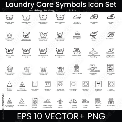Set Laundry Care Symbols Icons Vector