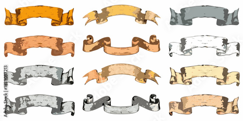 Collection of decorative ribbon banners in various metallic colors