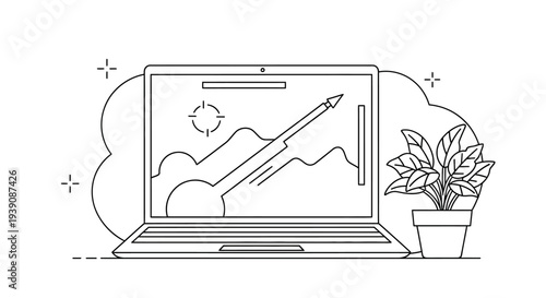 Laptop Computer with Graph and Stylus.