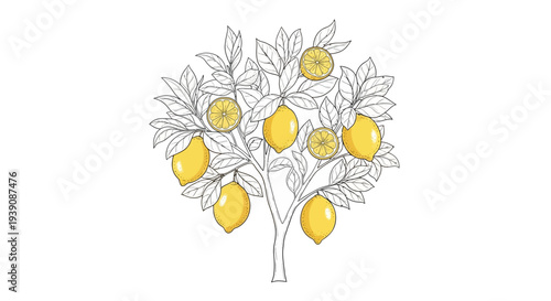 Lemon Tree with Lemons and Leaves.