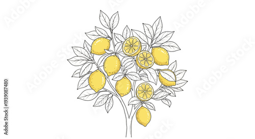 Lemon Tree Branch with Yellow Lemons.
