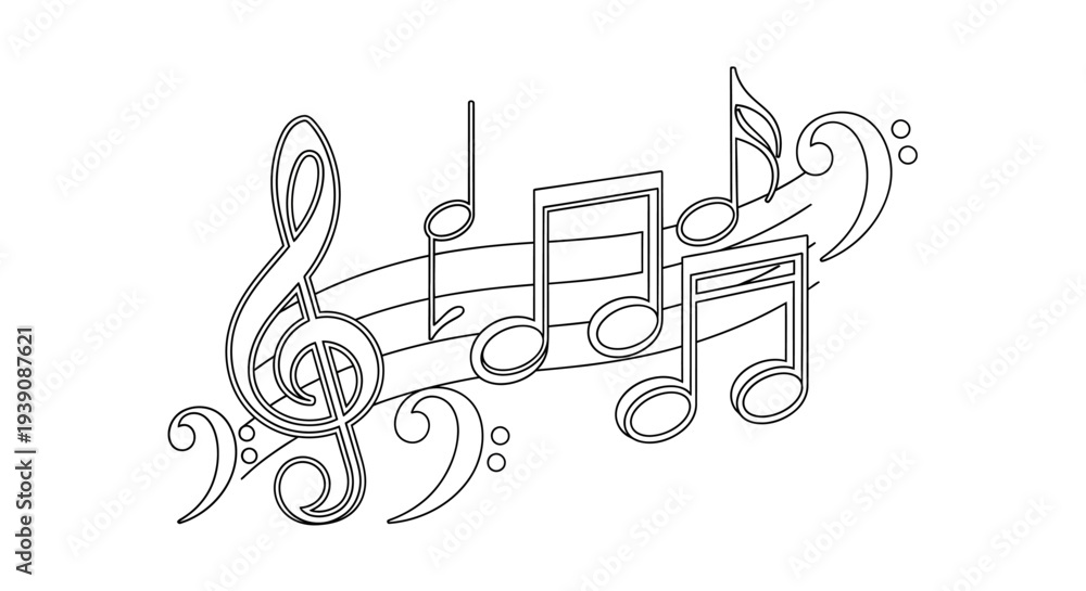Naklejka premium Musical Notes and Treble Clef Illustration.