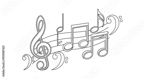 Musical Notes and Treble Clef Illustration.