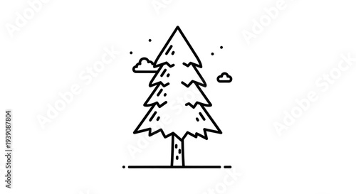 Simple Black Line Drawing of a Tree.