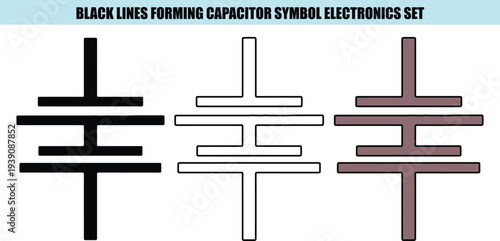 Three capacitor symbols black white brown electronics