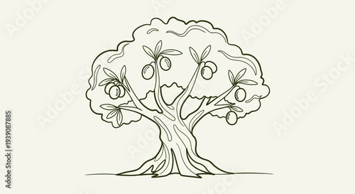 Simple Line Drawing of a Fruit Tree.