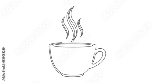 Steaming Coffee Cup Simple Line Drawing.