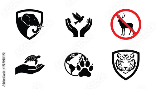 Conservation Icons Set Wildlife Protection.