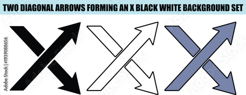 Three sets of diagonal arrows forming an X black white blue