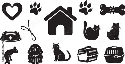 Black and white pet icons and symbols for animal lovers