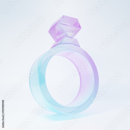 Frosted glass Diamond engagement ring icon isolated on white background. Minimalism concept. 3D render illustration