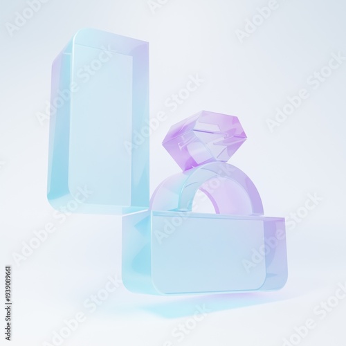 Frosted glass Diamond engagement ring icon isolated on white background. Minimalism concept. 3D render illustration