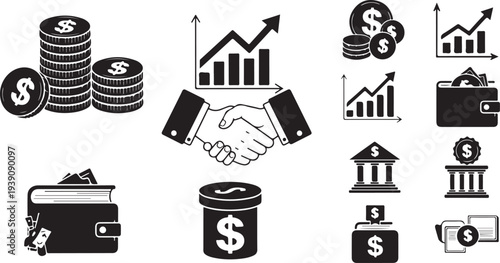 Financial icons for business, money, and investment concepts