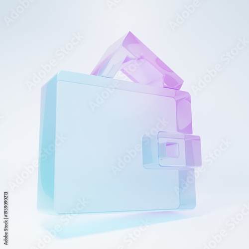Frosted glass Wallet with stacks paper money cash icon isolated on white background. Purse icon. Cash savings symbol. Minimalism concept. 3D render illustration