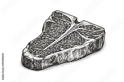 Raw Meat Steak Illustration in Vintage Woodcut Engraving Style