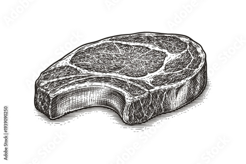 Raw Meat Steak Illustration in Vintage Woodcut Engraving Style