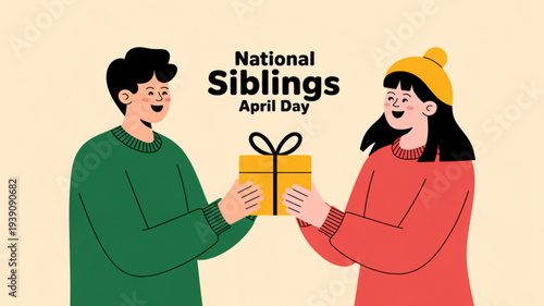 Man and woman exchanging gift on national siblings day celebrating sibling love and bond
