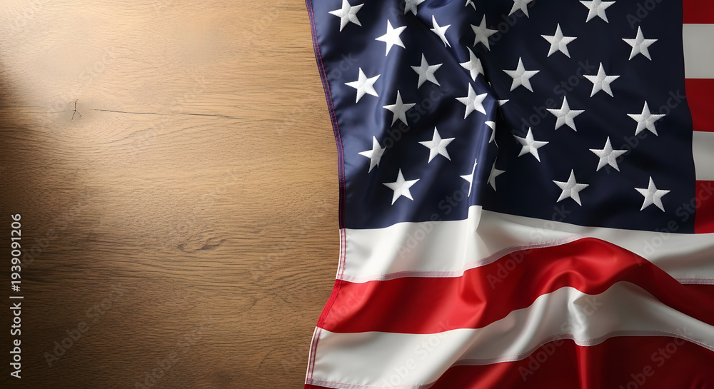 Obraz premium American flag hanging on a wall with dramatic lighting effects