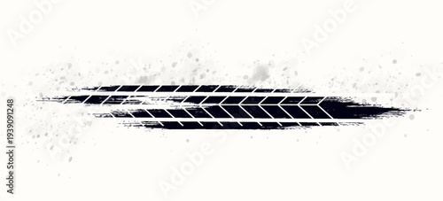 Auto tire tread grunge element. Car and motorcycle tire pattern, wheel tyre tread track. Black tyre print. Vector illustration isolated on white background.