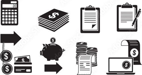 Financial icons for business and money management concepts