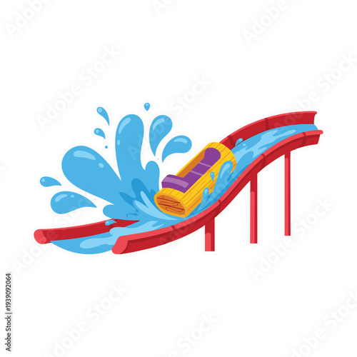 Water Slide Amusement Park Ride Splash Flat Vector Illustration