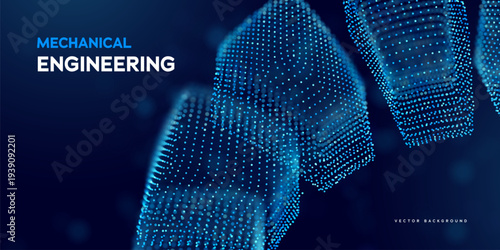 Mechanical Engineering Technology Concept With Futuristic Gear Shape With Dots, Manufacturing Systems, Engineering Design. Mechanic Engineering Technologies. Abstract Background. Vector Illustration.