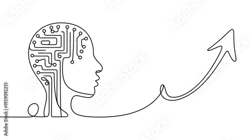 Artificial intelligence concept a human head formed with circuitry and growth