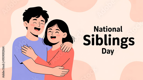 Brother and sister hugging on national siblings day with joyful expressions