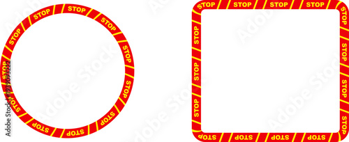 Set of 2 Red and Yellow Stop Tape Frames Vector isolated on Transparent Background