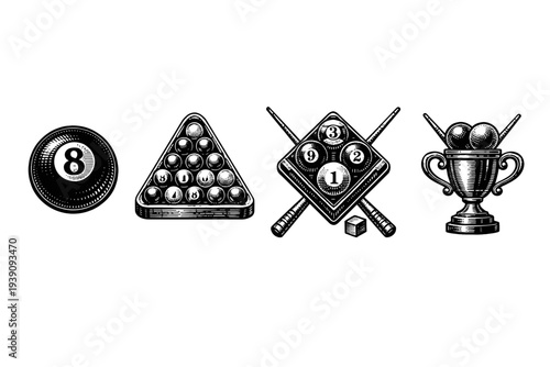 Hunting Equipment and Animals Vector Set in Vintage Woodcut Style